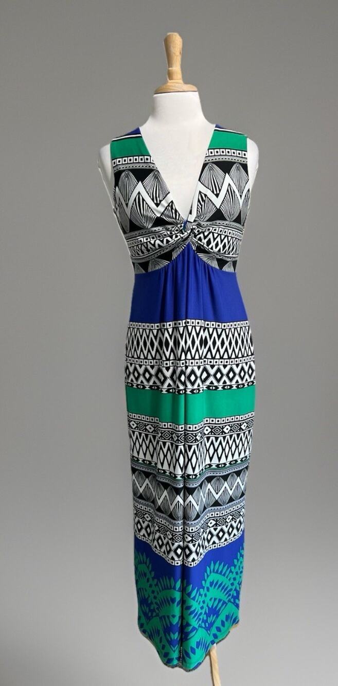Vintage 90s Chicos Maxi Dress Sleeveless Stretch Boho Beach Coastal Resort sz M